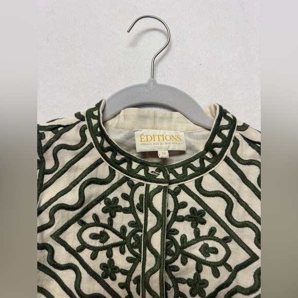 Sézane Silvana dress in a green geometric pattern ecru green - Picture 15 of 16